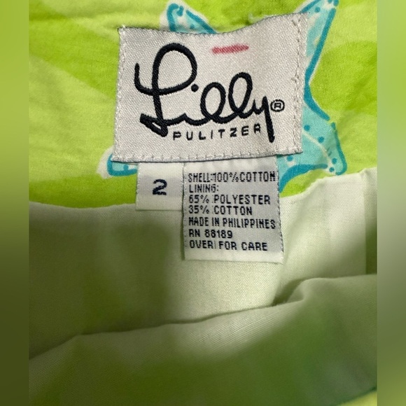 Women's Lilly Pulitzer Cotton Vintage Simple Skirt Pistachio Fish Shells Crabs - Picture 3 of 3